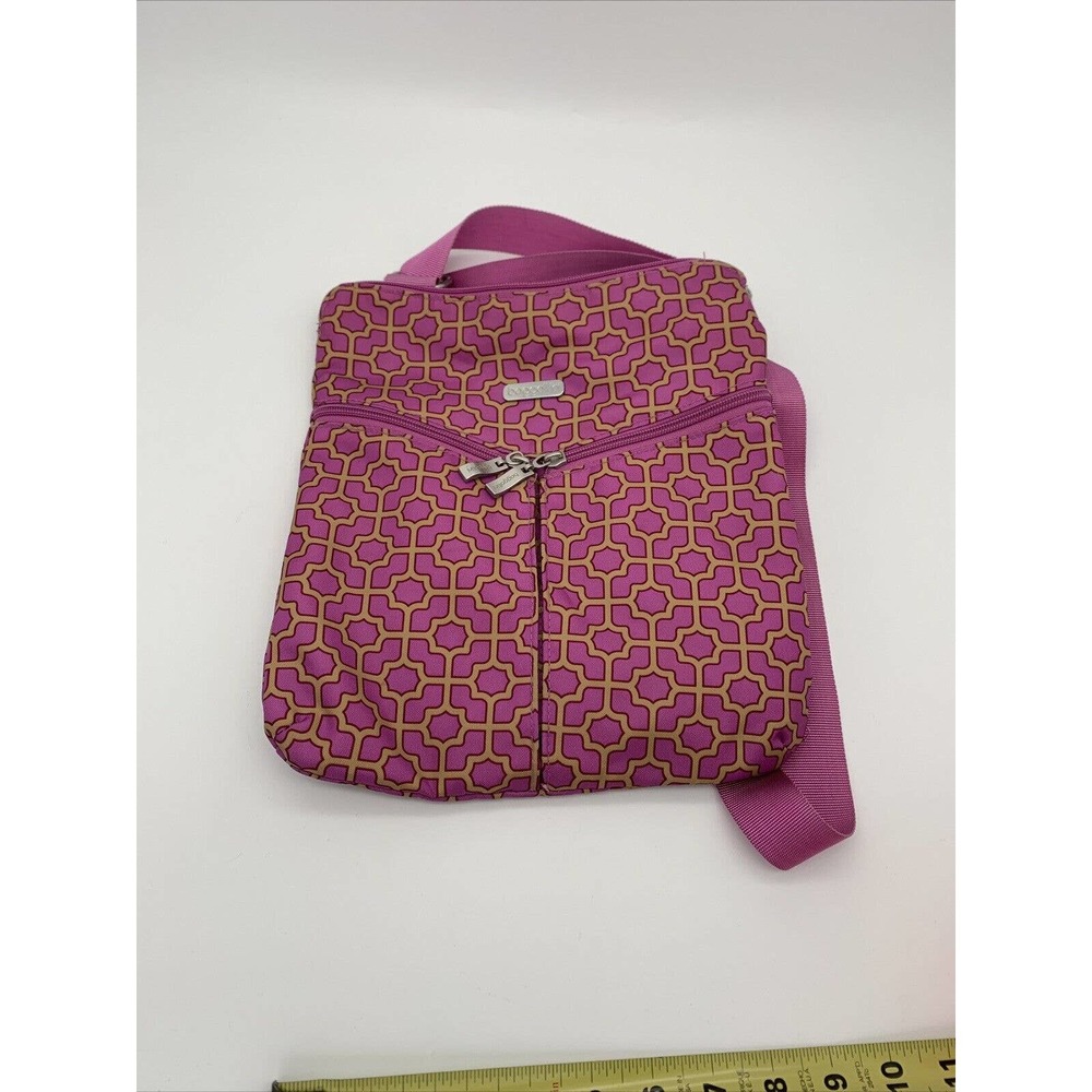 BAGGALLINI Horizon Crossbody pink purple gold Trellis Print 2 Front Zip Pocket